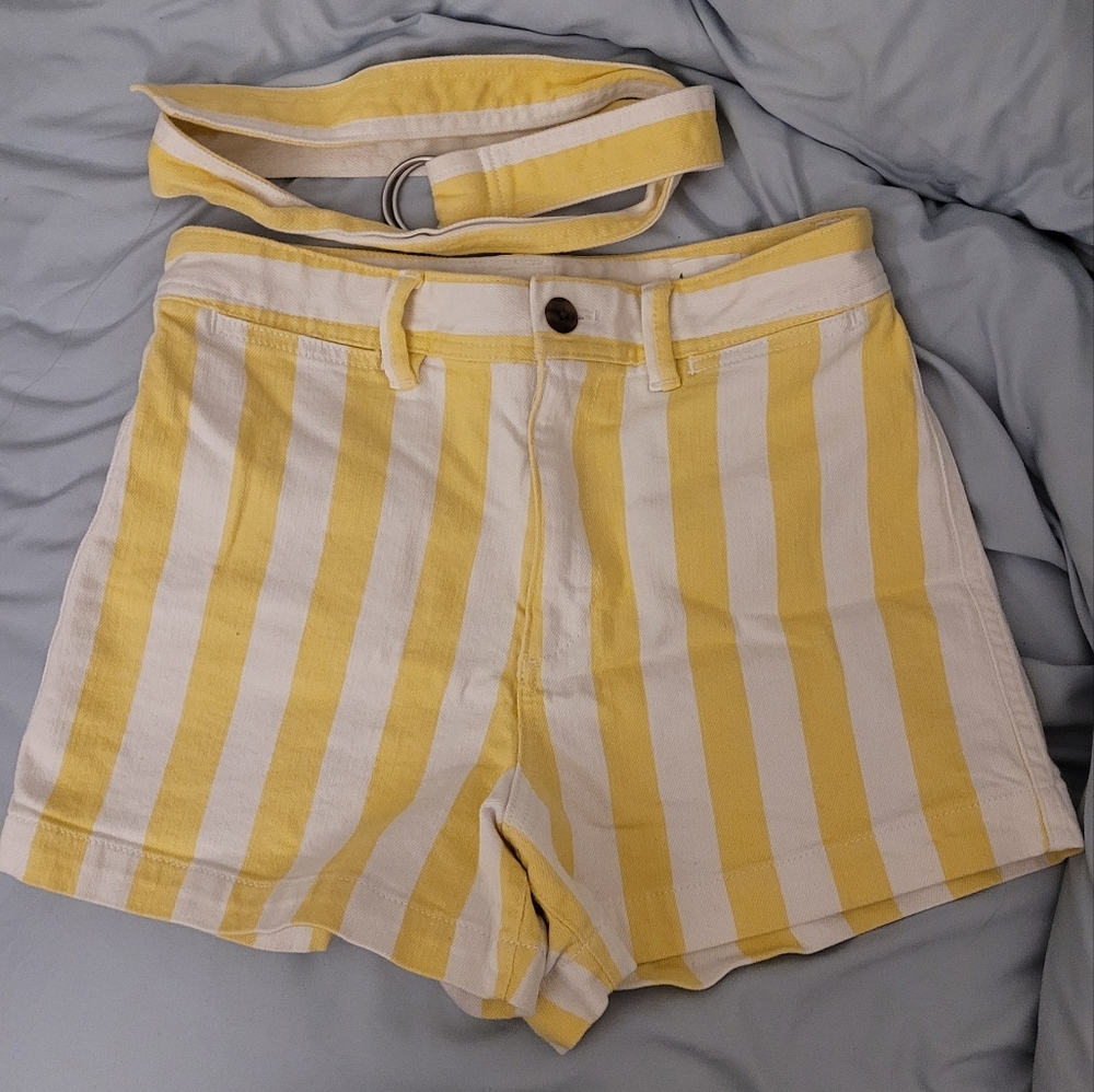 GAP High Waist Yellow and White Striped Shorts